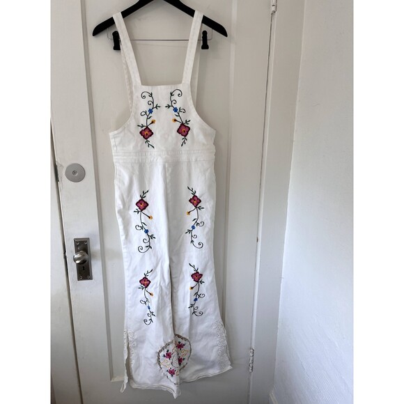 Fillyboo At the Heart Of It Embroidered Jumpsuit Overalls White Floral Size M - Picture 2 of 10